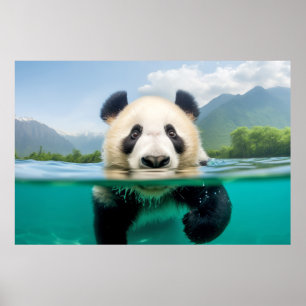 Panda Animal Fun Nature Playing Water Poster