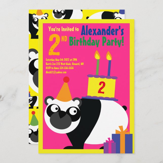 Panda Animal Kid's Birthday Party Invitations (Front/Back)