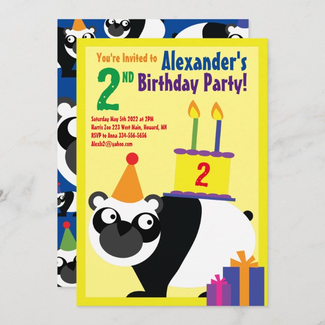 Panda Animal Kid's Birthday Party Invitations (Front/Back)