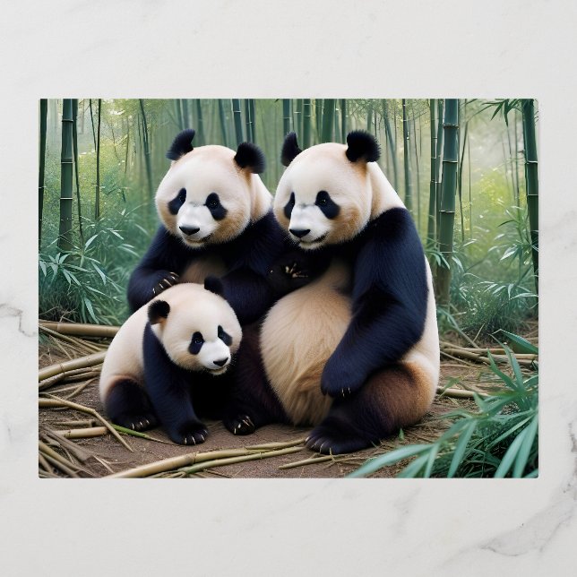 Panda Animal Nature Wildlife Affection Caring Foil Holiday Postcard (Front)