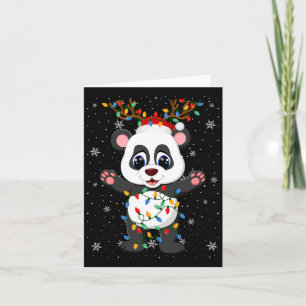 Panda Animal Santa Hat Ugly Christmas Tree Lights Card