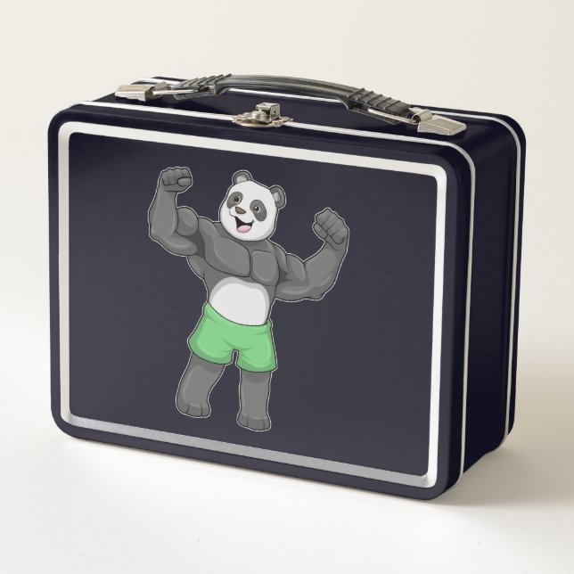 Panda as Bodybuilder at Bodybuilding Metal Lunch Box (Front)