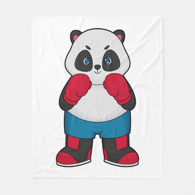 Panda as Boxer with Boxing gloves Fleece Blanket (Front)
