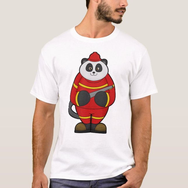 Panda as Firefighter with Hose T-Shirt (Front)