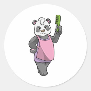 Panda as Hairdresser with Comb Classic Round Sticker