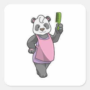 Panda as Hairdresser with Comb Square Sticker