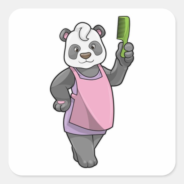 Panda as Hairdresser with Comb Square Sticker (Front)