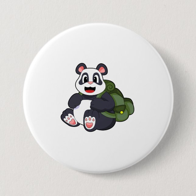 Panda as Hiker with Backpack 7.5 Cm Round Badge (Front)