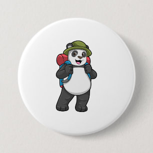 Panda as Hiker with Backpack 7.5 Cm Round Badge
