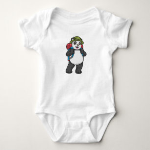 Panda as Hiker with Backpack Baby Bodysuit