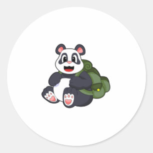 Panda as Hiker with Backpack Classic Round Sticker