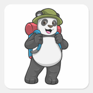 Panda as Hiker with Backpack Square Sticker