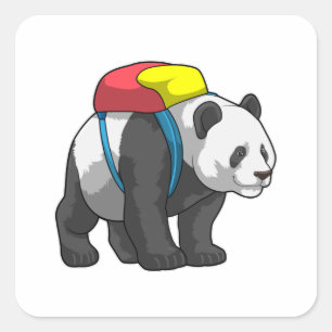 Panda as Hiker with Backpack Square Sticker