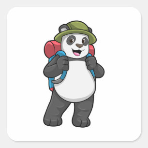 Panda as Hiker with Backpack Square Sticker