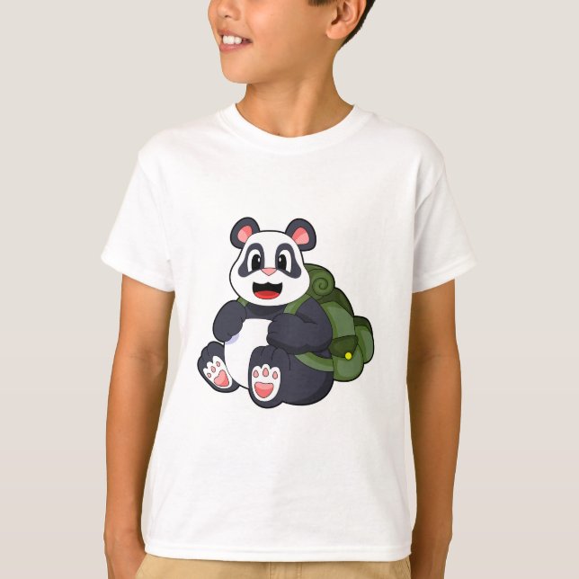 Panda as Hiker with Backpack T-Shirt (Front)