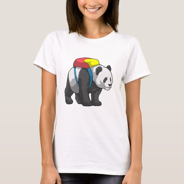 Panda as Hiker with Backpack T-Shirt (Front)