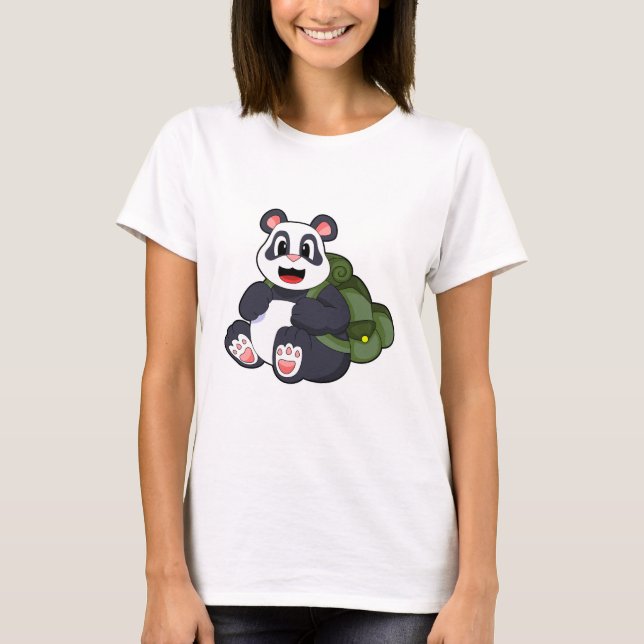 Panda as Hiker with Backpack T-Shirt (Front)