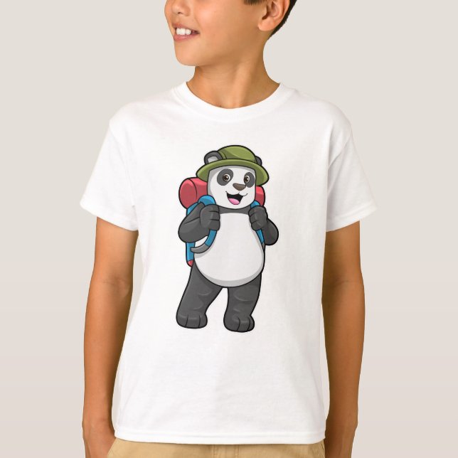 Panda as Hiker with Backpack T-Shirt (Front)
