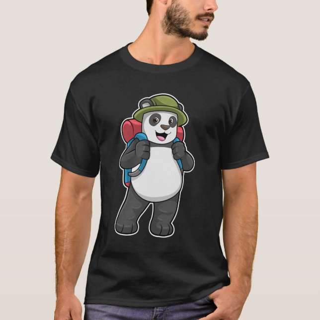 Panda as Hiker with Backpack T-Shirt (Front)