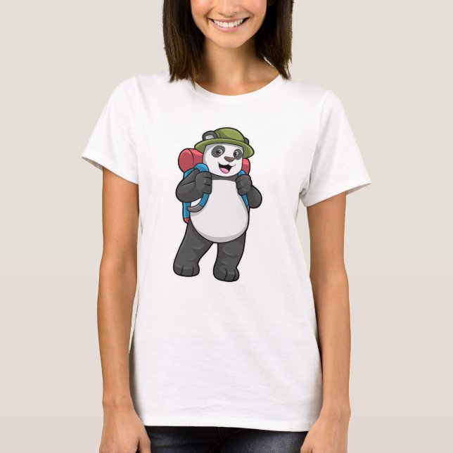 Panda as Hiker with Backpack T-Shirt (Front)