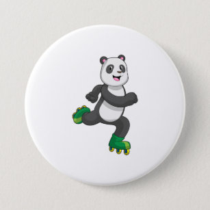 Panda as Inline skater with Roller skates 7.5 Cm Round Badge