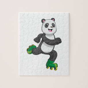 Panda as Inline skater with Roller skates Jigsaw Puzzle