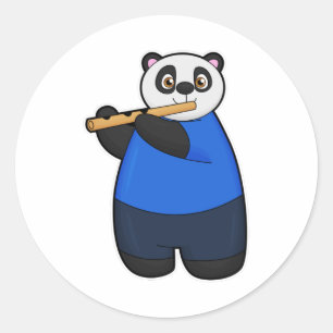 Panda as Musician with Flute Classic Round Sticker