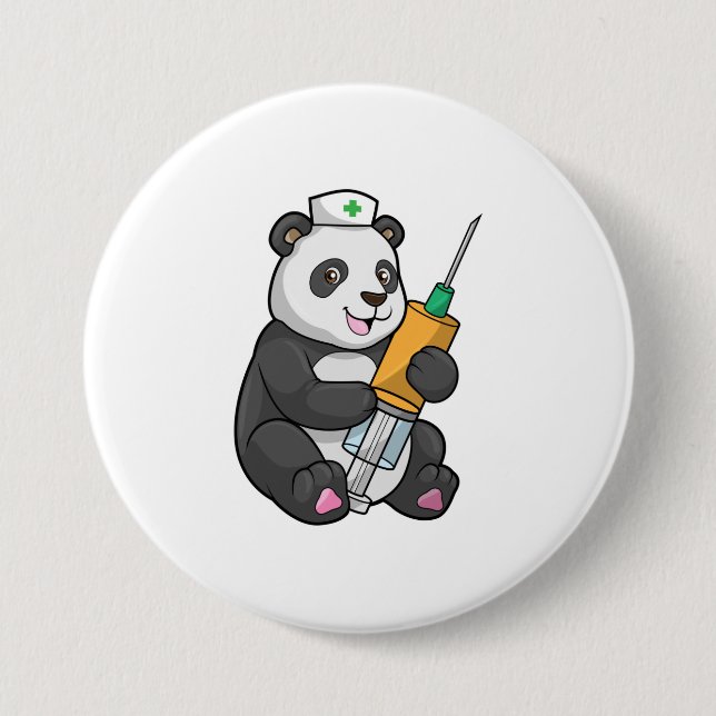 Panda as Nurse with Syringe 7.5 Cm Round Badge (Front)