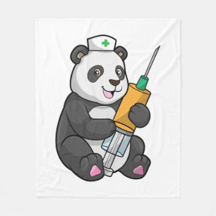Panda as Nurse with Syringe Fleece Blanket