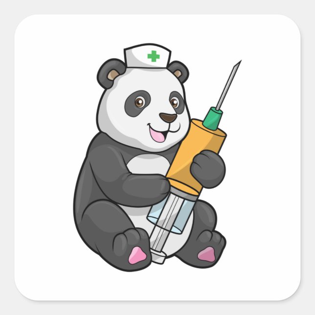 Panda as Nurse with Syringe Square Sticker (Front)