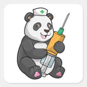 Panda as Nurse with Syringe Square Sticker