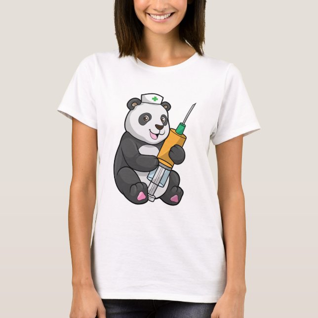 Panda as Nurse with Syringe T-Shirt (Front)