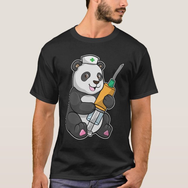 Panda as Nurse with Syringe T-Shirt (Front)