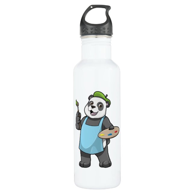 Panda as Painter with Brush & Colour 710 Ml Water Bottle (Front)