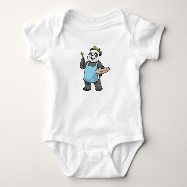 Panda as Painter with Brush & Colour Baby Bodysuit (Front)