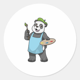 Panda as Painter with Brush & Colour Classic Round Sticker