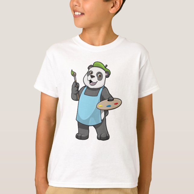 Panda as Painter with Brush & Colour T-Shirt (Front)