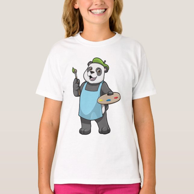 Panda as Painter with Brush & Colour T-Shirt (Front)