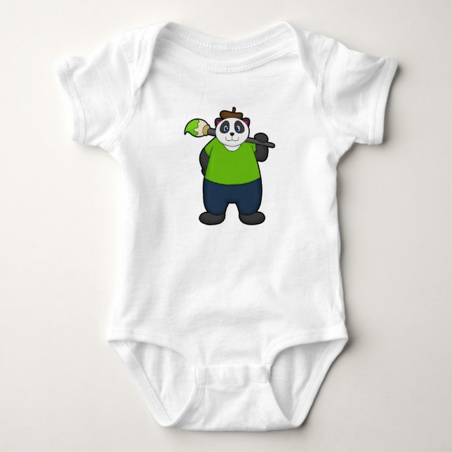 Panda as Painter with Paintbrush Baby Bodysuit (Front)