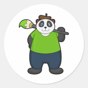 Panda as Painter with Paintbrush Classic Round Sticker