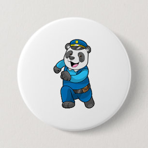 Panda as Police officer with Police hat 7.5 Cm Round Badge