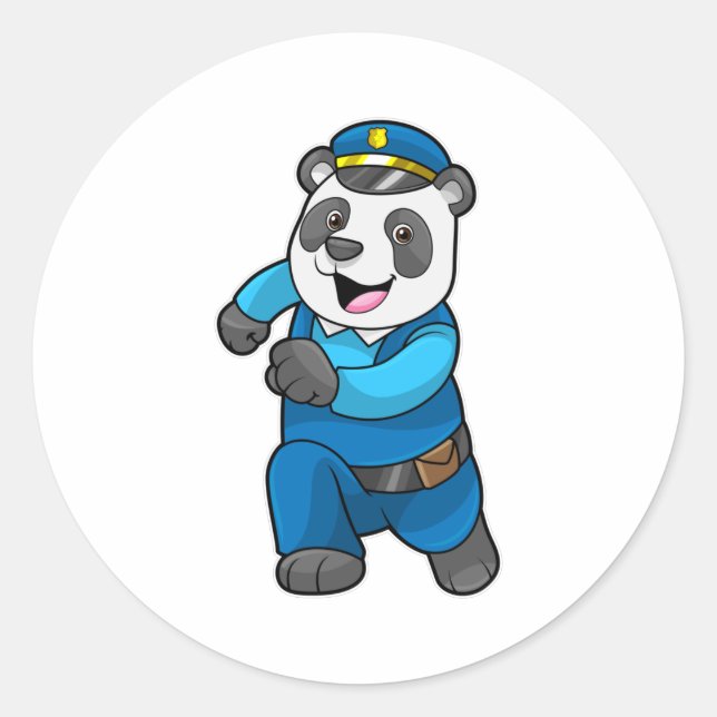 Panda as Police officer with Police hat Classic Round Sticker (Front)
