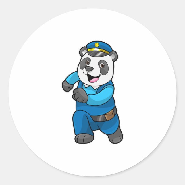 Panda as Police officer with Police hat Classic Round Sticker (Front)