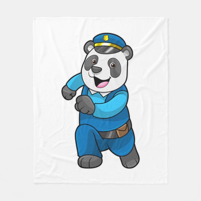 Panda as Police officer with Police hat Fleece Blanket (Front)
