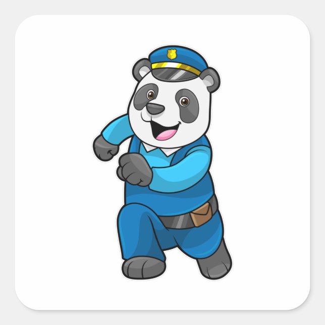 Panda as Police officer with Police hat Square Sticker (Front)