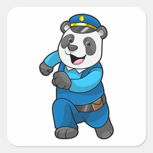 Panda as Police officer with Police hat Square Sticker (Front)