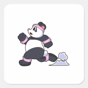Panda as Runner at Running Square Sticker