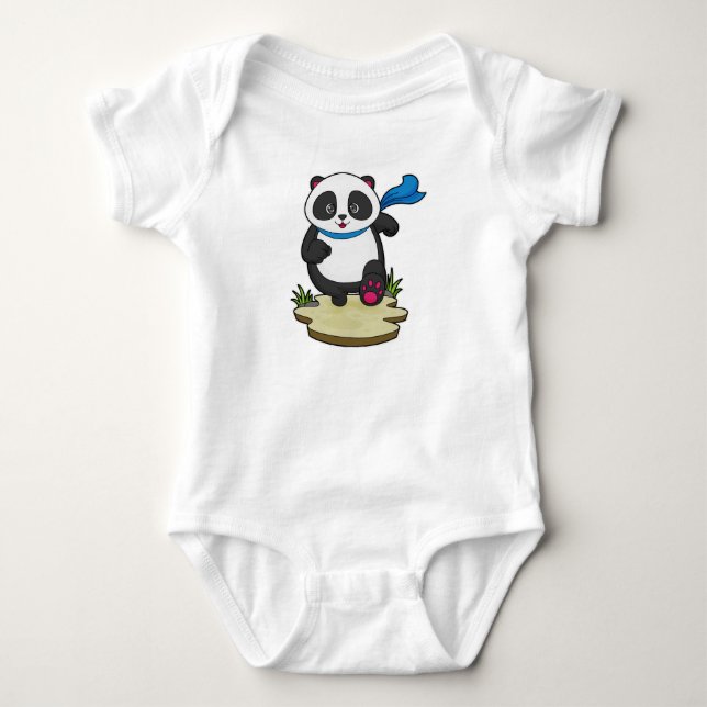 Panda as Runner with Scarf Baby Bodysuit (Front)