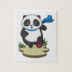 Panda as Runner with Scarf Jigsaw Puzzle