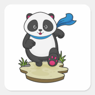 Panda as Runner with Scarf Square Sticker